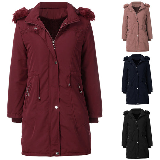 Damen warme Parka-Jacke mit abnehmbarer Kapuze und kuscheligem Kunstfell R&B