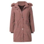 Damen warme Parka-Jacke mit abnehmbarer Kapuze und kuscheligem Kunstfell