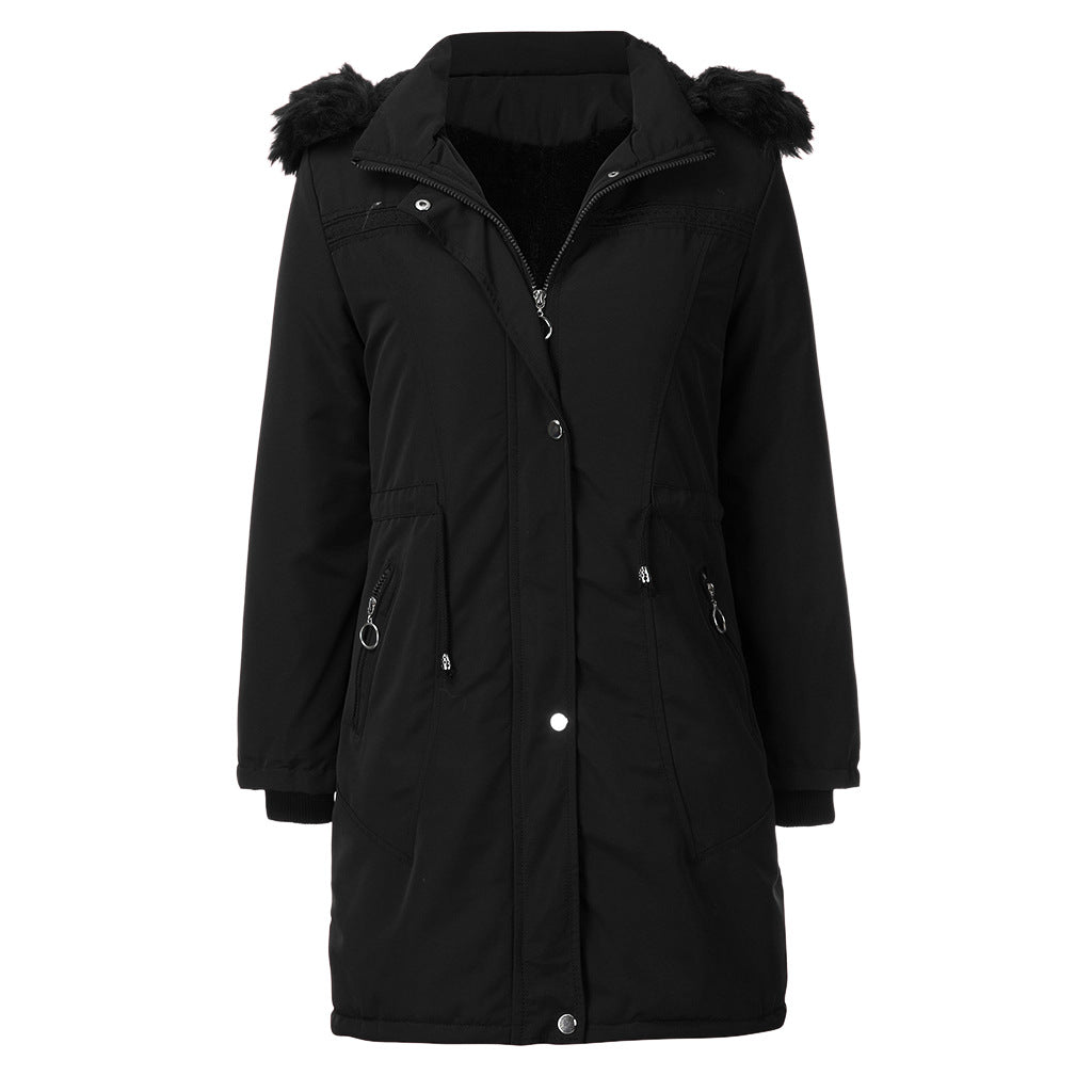 Damen warme Parka-Jacke mit abnehmbarer Kapuze und kuscheligem Kunstfell R&B