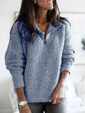 Damen nan weicher Strukturstrickpullover mit halbem Reißverschluss und Troyerkragen R&B
