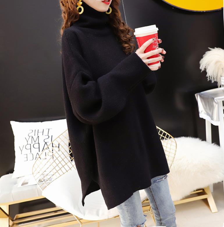 Damen Grobstrick Pullover mit hohem Kragen und lässigem Schnitt R&B