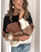 Damen Strickpullover mit modernen Farbblockelementen und lässigem Schnitt R&B