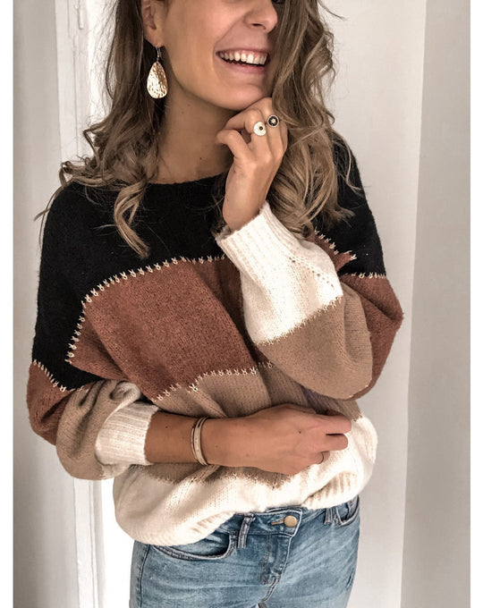 Damen Strickpullover mit modernen Farbblockelementen und lässigem Schnitt R&B