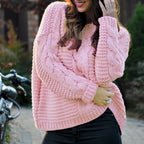 Damen Kuscheliger Strickpullover mit strukturiertem Zopfmuster und voluminösen Ärmeln R&B