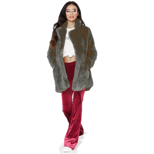Damen Flauschige Langjacke aus Kunstpelz mit Kapuze R&B