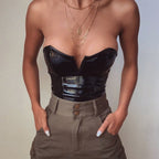 Damen Glamouröser Badeanzug mit tiefem V-Ausschnitt und glänzender Oberfläche R&B