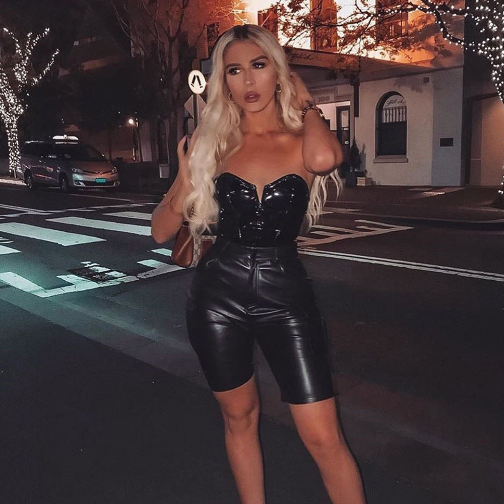 Damen Glamouröser Badeanzug mit tiefem V-Ausschnitt und glänzender Oberfläche R&B