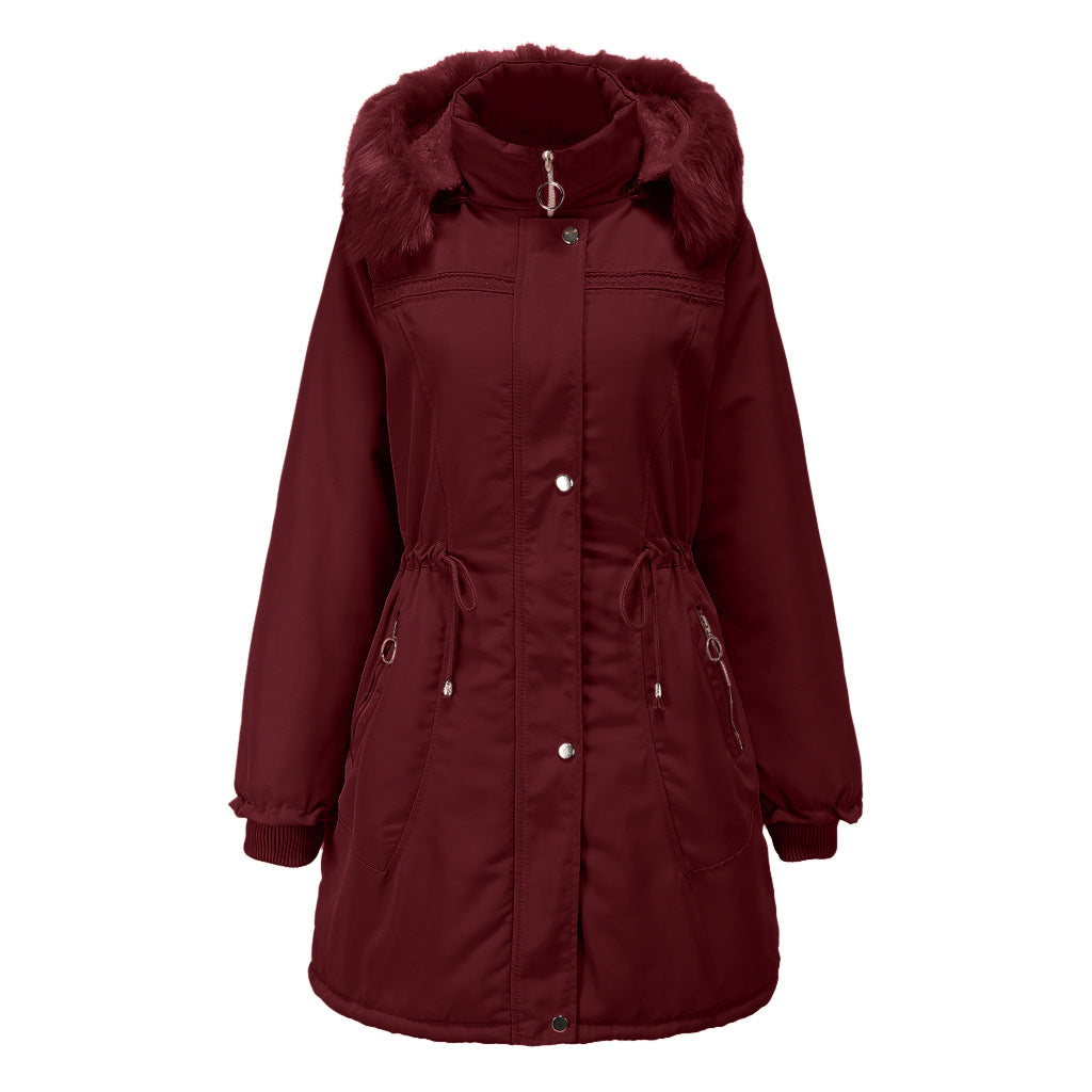 Damen stylische Parka-Jacke mit abnehmbarem Kunstfell und taillierbarem Kordelzug R&B