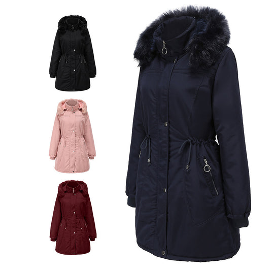Damen stylische Parka-Jacke mit abnehmbarem Kunstfell und taillierbarem Kordelzug R&B
