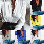 Damen nan seidige V-Bluse mit verdeckter Stoffknopfleiste und legerer Passform R&B