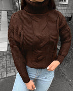 Damen Strickpullover mit Rollkragen und Zopfdesign R&B