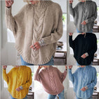 Damen Grobstrickpullover mit hohem Rollkragen und Zopfdetails