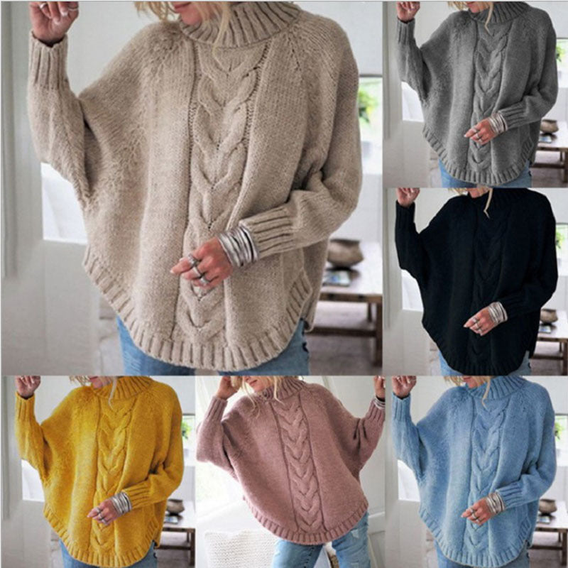 Damen Grobstrickpullover mit hohem Rollkragen und Zopfdetails