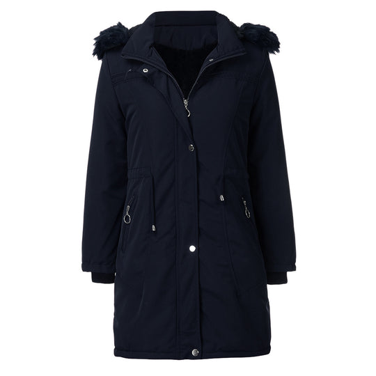 Damen warme Parka-Jacke mit abnehmbarer Kapuze und kuscheligem Kunstfell R&B