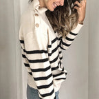 Damen lässiger Pullover mit modernem Stehkragen und dekorativen Knöpfen R&B