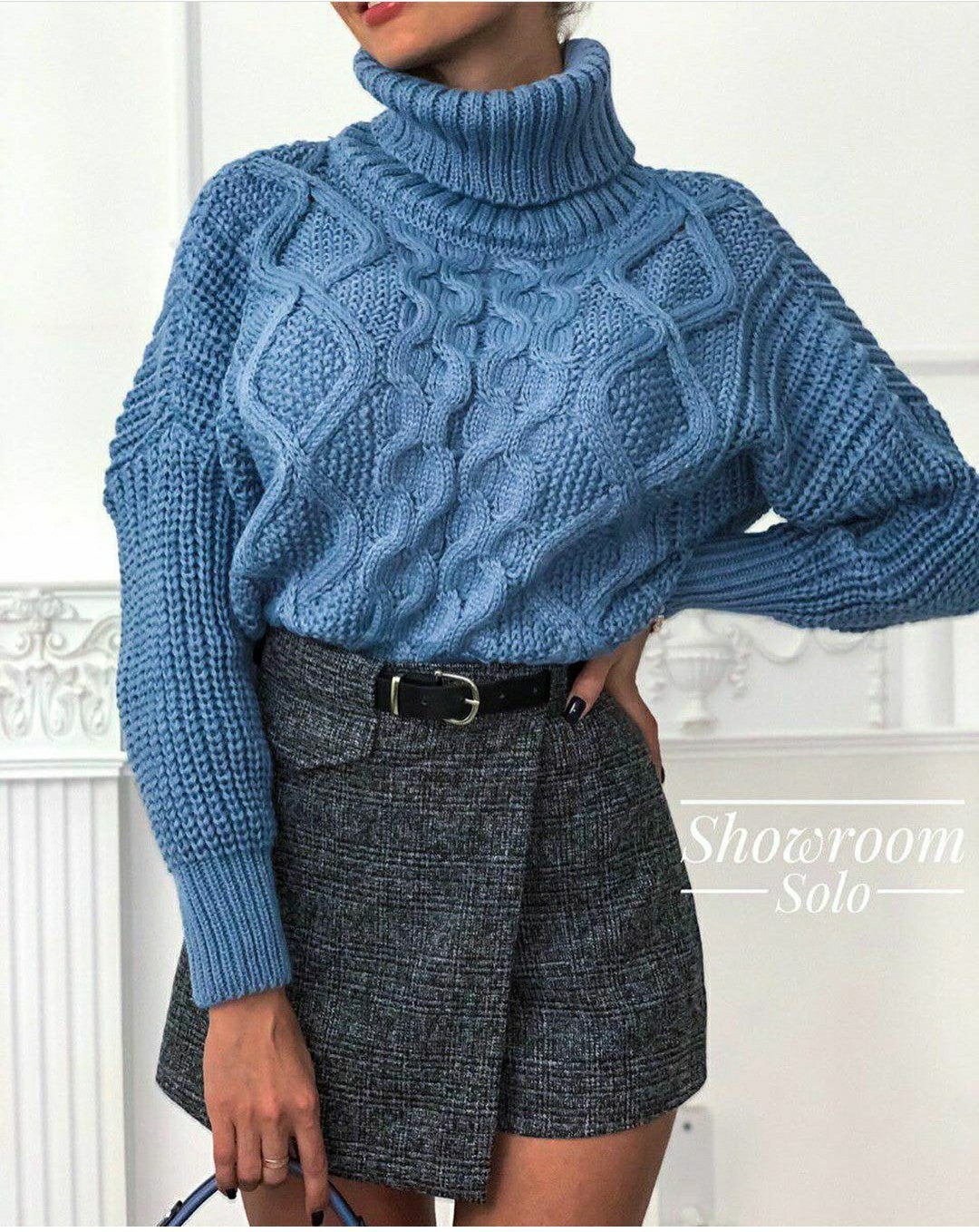 Damen Grobstrickpullover mit hohem Kragen und strukturiertem Zopfdesign R&B