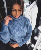 Damen Grobstrickpullover mit hohem Kragen und strukturiertem Zopfdesign R&B
