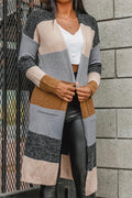 R&B | Gestrickte Strickjacke mit offener Vorderseite und Farbblock