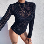 Damen eleganter und transparenter Langarm-Bodysuit mit ZR&Bra-Design R&B
