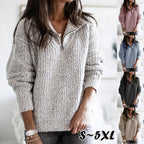 Damen nan weicher Strukturstrickpullover mit halbem Reißverschluss und Troyerkragen R&B