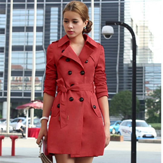 Damen modischer Trenchcoat mit tailliertem Schnitt und doppelter Knopfreihe R&B