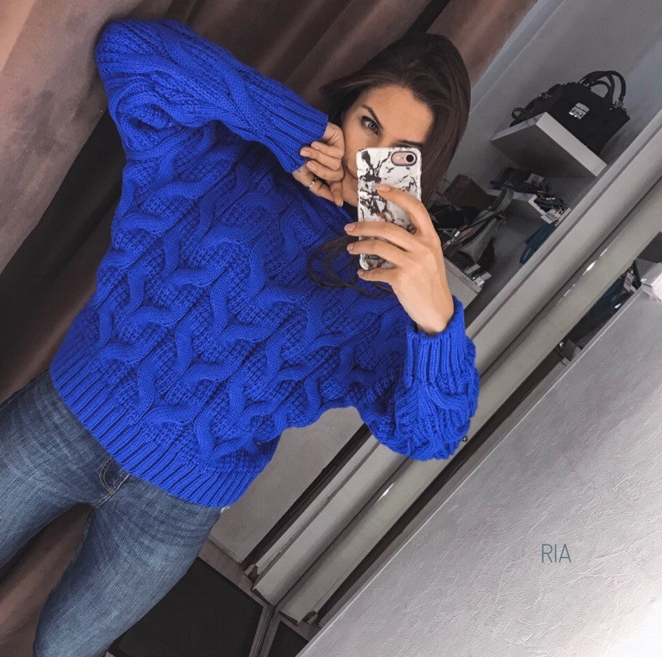 Damen Grober Strickpullover mit hohem Kragen R&B