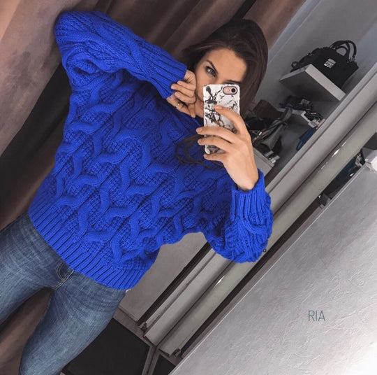 Damen Grober Strickpullover mit hohem Kragen R&B