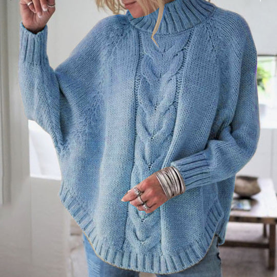 Damen Strickpullover mit rollierendem Kragen und Zopfmuster R&B