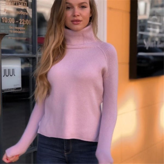 Damen eleganter Rollkragenpullover aus feinem Rippstrick R&B