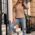 Damen eleganter Rollkragenpullover aus feinem Rippstrick R&B