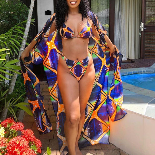 Damen Bikiniset mit leichtem Cover-Up und modernem geometrischem Design R&B