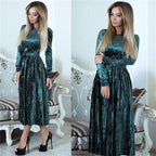 Damen elegantes Maxikleid aus luxuriösem Samt mit tailliertem Schnitt und langen Ärmeln R&B