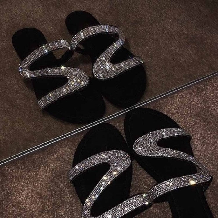 Damen Glamouröse Zehentrenner-Sandalen mit funkelnden Strass-Akzenten R&B