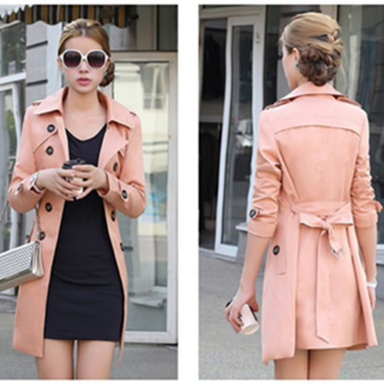 Damen modischer Trenchcoat mit tailliertem Schnitt und doppelter Knopfreihe R&B