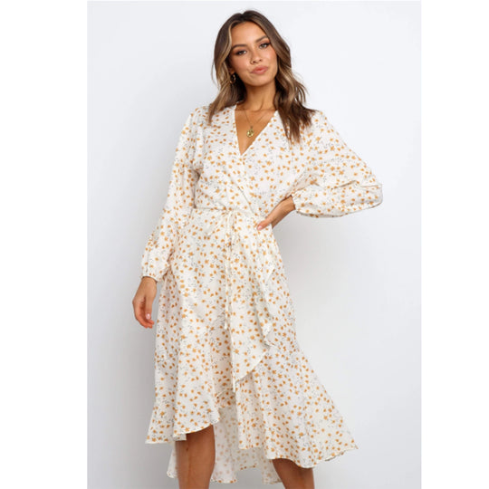 Damen Wickelkleid mit verspieltem Blumendruck und fließendem Rock R&B