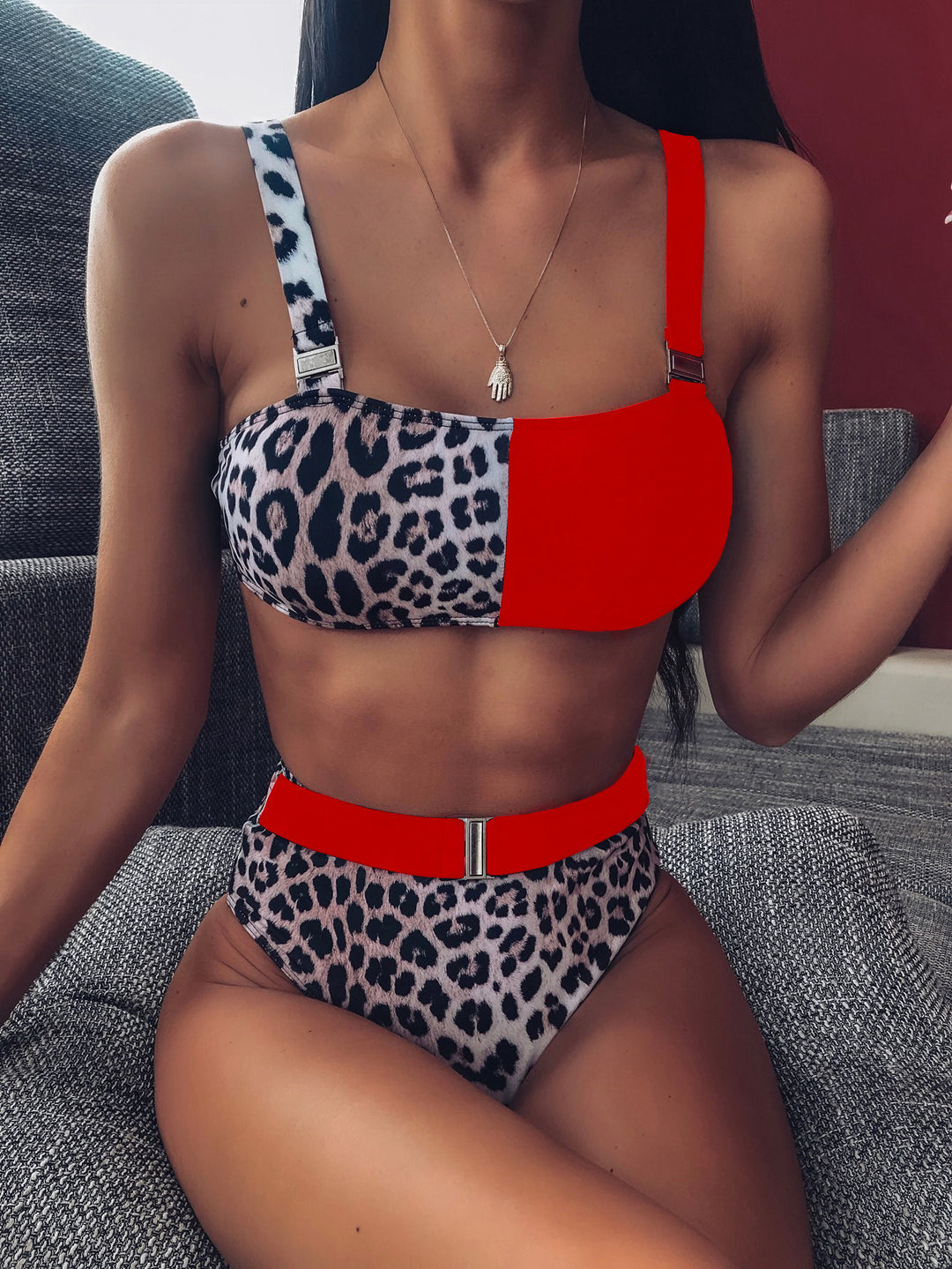 Damen Trendiger Leo-Muster Bikini R&B