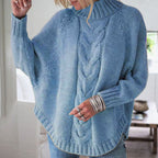 Damen Grobstrickpullover mit hohem Kragen und Zopf-Design