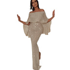 Damen Elegantes Abendkleid mit Off-Shoulder Design und glitzerndem Stoff R&B