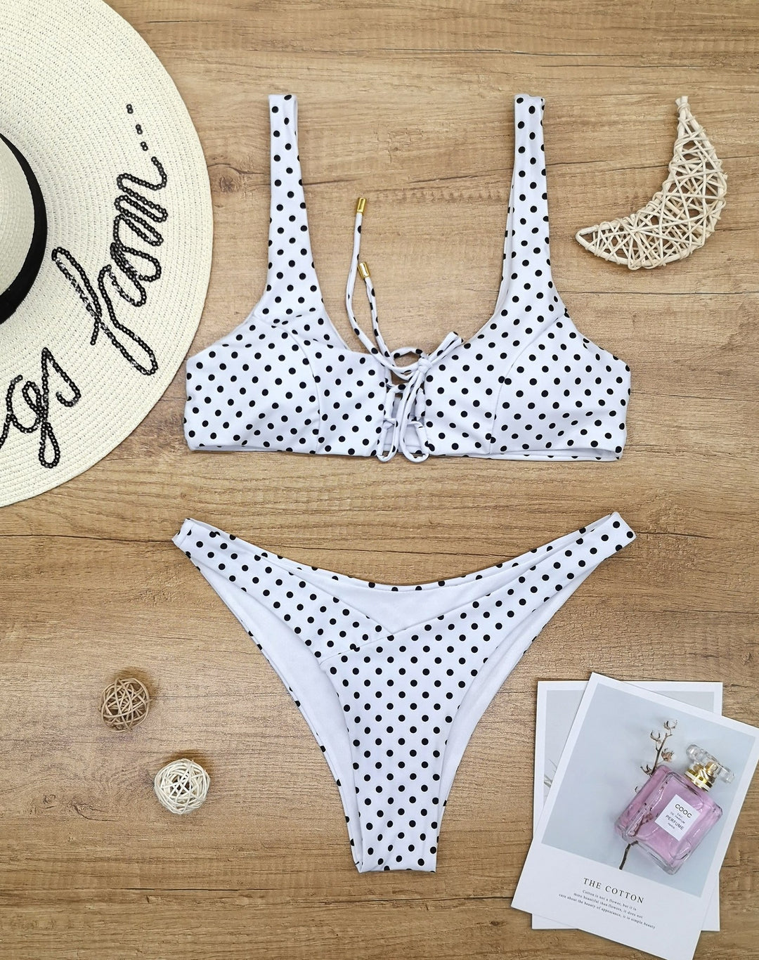 Damen Triangel-Bikini mit verspieltem Punkte-Design und anpassbarem Trägersystem R&B