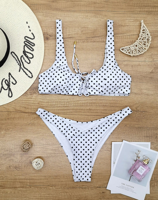 Damen Triangel-Bikini mit verspieltem Punkte-Design und anpassbarem Trägersystem R&B