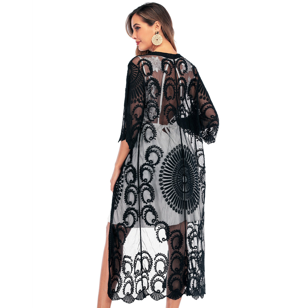 Damen Häkelstrandüberwurf mit elegantem floralem Design und lässigem Schnitt R&B