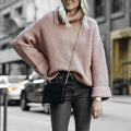 Damen Gemütlicher Strickpullover mit hohem Kragen und modernem Waffelmuster