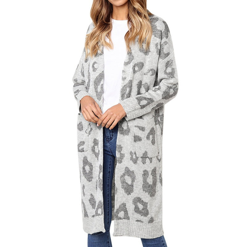 Damen Eleganter Strickcardigan mit Leopardenmuster R&B
