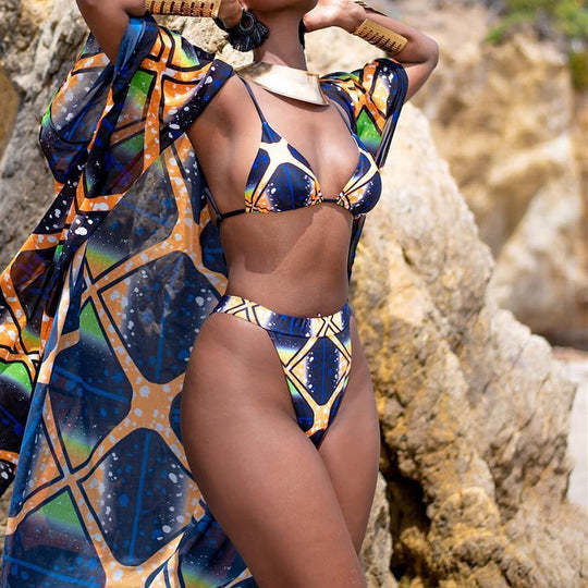 Damen Bikiniset mit leichtem Cover-Up und modernem geometrischem Design R&B