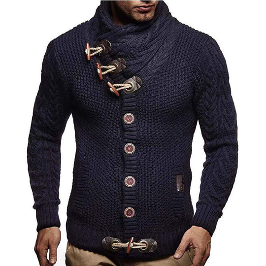 Herren Strickjacke mit kreativer Knopfleiste und hohem Kragen R&B