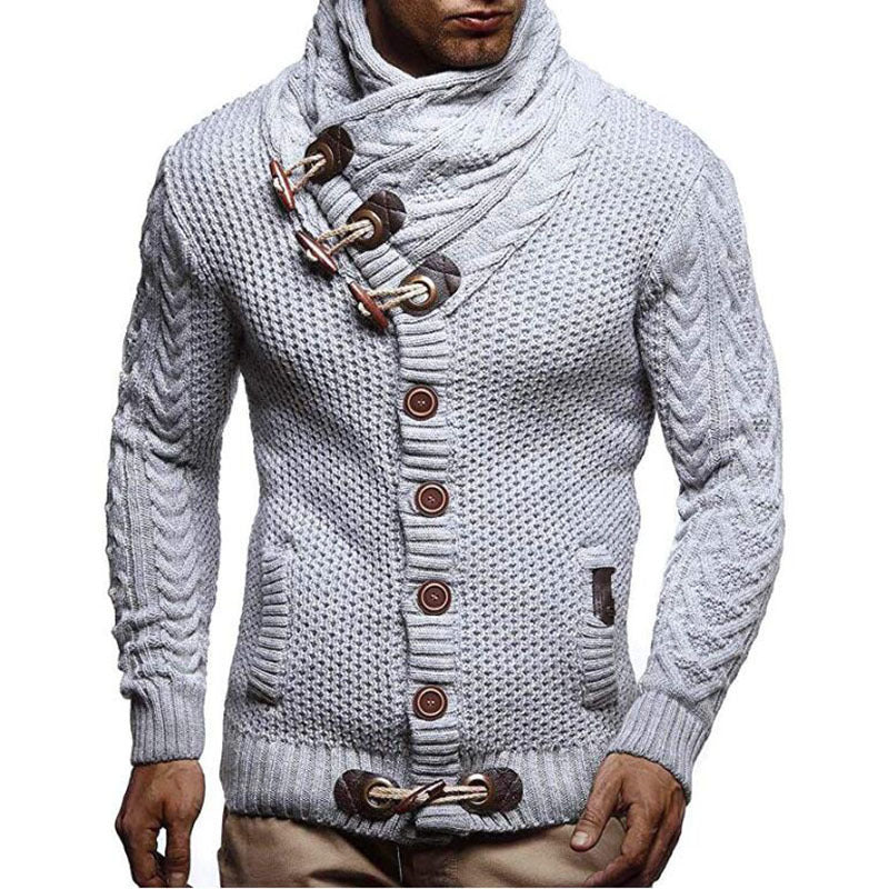 Herren Strickjacke mit kreativer Knopfleiste und hohem Kragen R&B