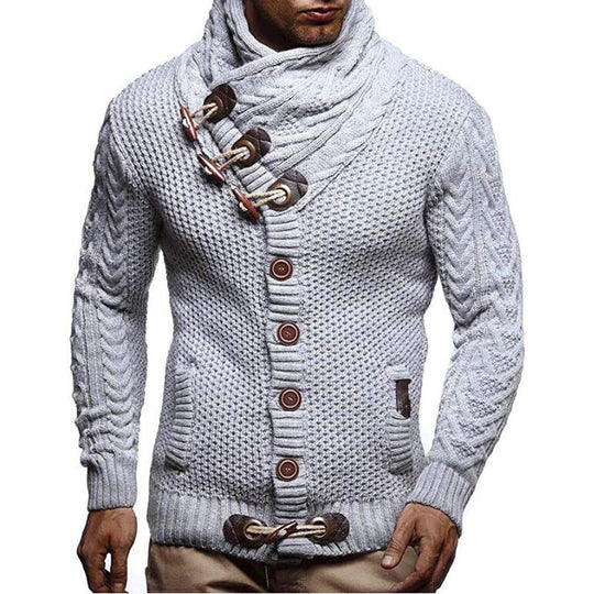 Herren Strickjacke mit kreativer Knopfleiste und hohem Kragen R&B