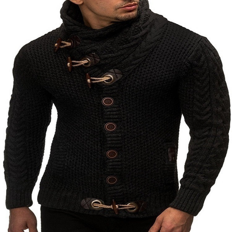 Herren Strickjacke mit kreativer Knopfleiste und hohem Kragen R&B