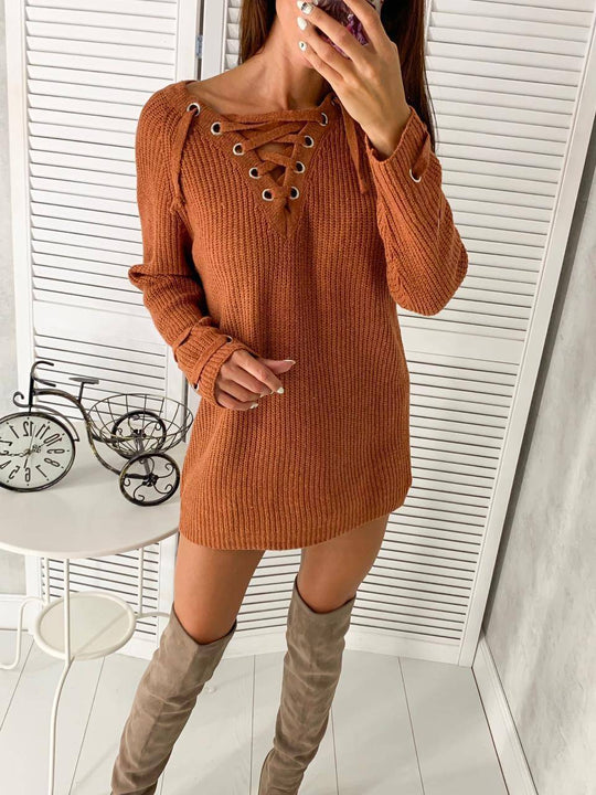 Damen Strickpullover mit einzigartigem Schnürdesign R&B