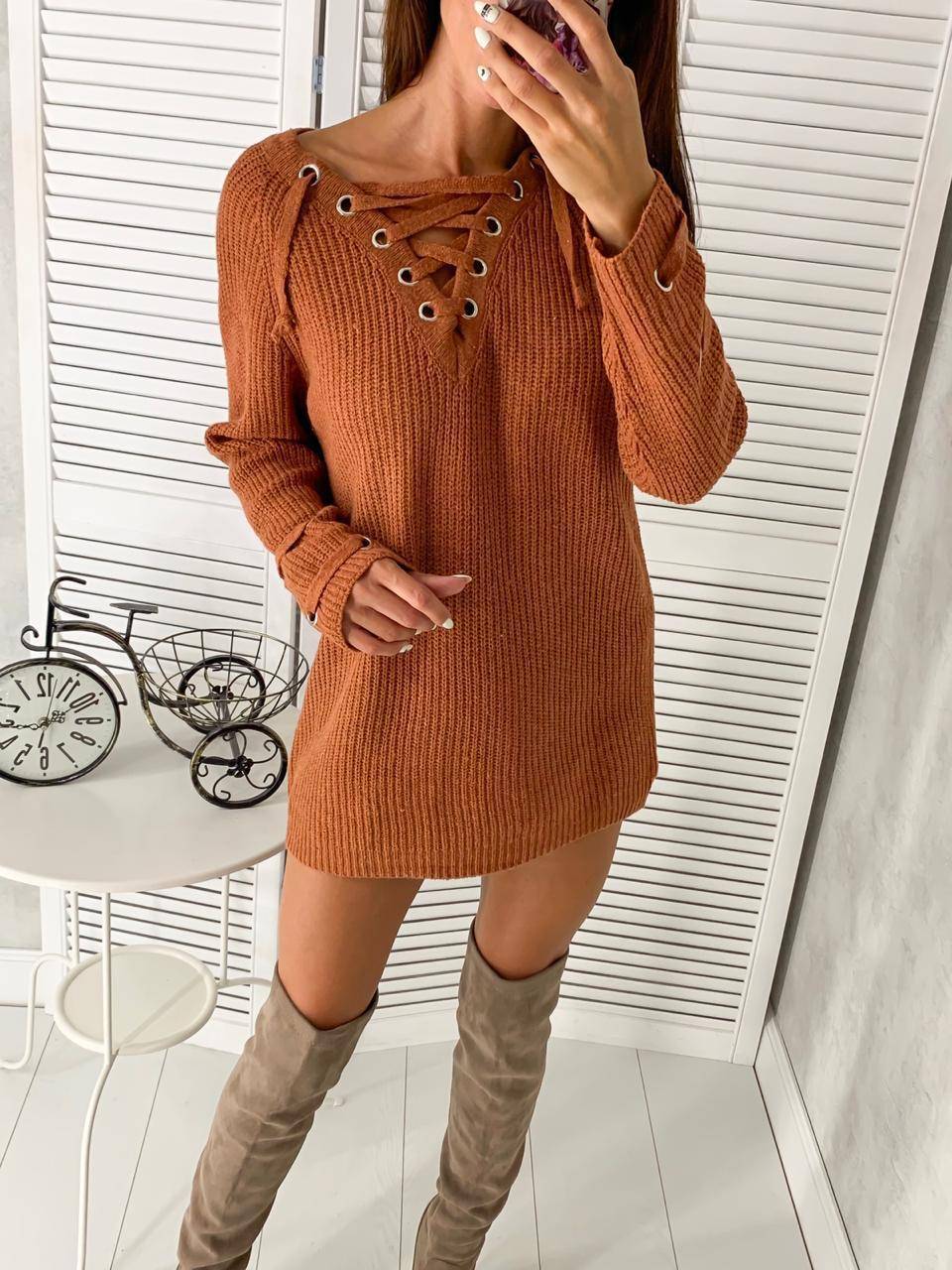 Damen Grobstrickpullover mit Schnürung und modischen Details R&B